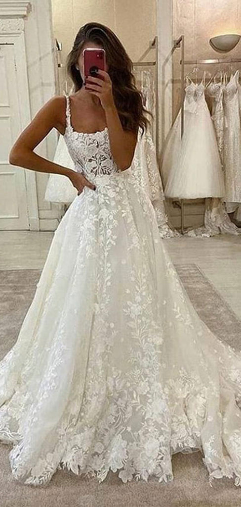 A-line Romantic Popular Beach Lace Long Wedding Dresses, Bridal Gowns –  bridalsew
