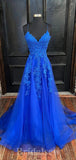 A-line Royal Blue Lace Stylish Spaghetti Straps Long Women Evening Prom Dresses PD852