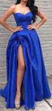 A-line Royal Blue Satin Formal Black Girls Slay Evening Long Prom Dresses, Ball Gown PD518