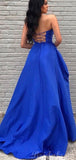 A-line Royal Blue Satin Formal Black Girls Slay Evening Long Prom Dresses, Ball Gown PD518