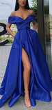 A-line Royal Blue Satin Stylish Elegant Formal Fashion Evening Long Prom Dresses PD336