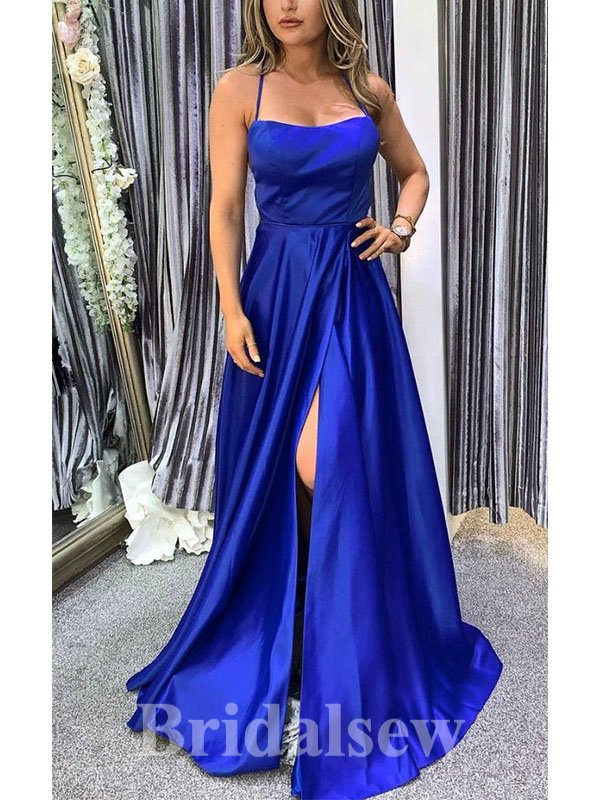 A-line Royal Blue Spaghetti Straps Simple Modest Elegant Long Evening Prom Dresses PD1208