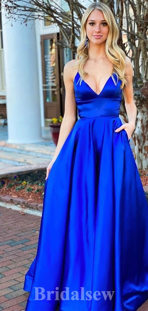 A-line Royal Blue Spaghetti Straps Simple New Fashion Long Elegant Party Prom Dresses PD1176