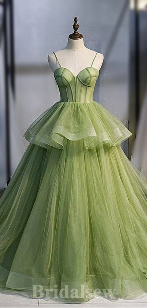 A-line Sage Princess Straps Floor-Length Sweatheart Long Women Evening Prom Dresses PD801