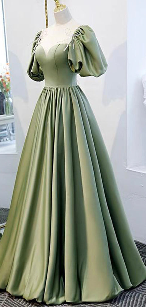 A-line Satin Ball Gown, Custom Real Made Formal Party Modest Long Prom Dresses PD175