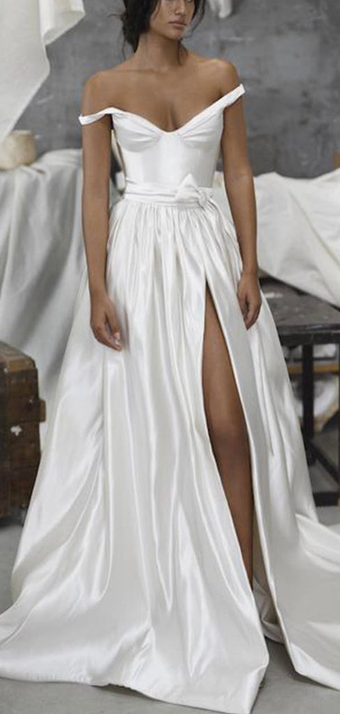 A-line Satin Custom Elegant Vintage Garden Beach Long Wedding Dresses WD204