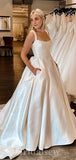 A-line Satin High-Quality Garden Country Beach Vintage Long Wedding Dresses WD348