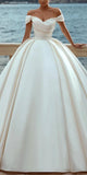 A-line Satin Off the Shoulder Vintage Gorgeous Beach Long Wedding Dresses, Bridal Gown WD269