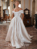 A-line Satin Elegant Popular Off the Shoulder Vintage Dream Beach Long Wedding Dresses, Bridal Gown WD471