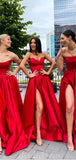 A-line Satin Red Mismatched Fashion Evening Prom Dresses PD033