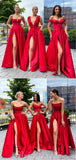 A-line Satin Red Mismatched Fashion Evening Prom Dresses PD033