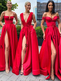 A-line Satin Red Mismatched Fashion Evening Prom Dresses PD033