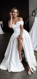 A-line Satin Side Slit Elegant Gorgeous Vintage Wedding Dresses WD055