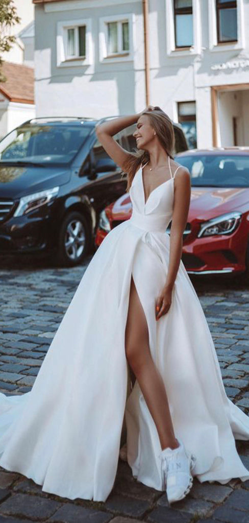 A-line Satin Side Slit Vintage Long Wedding Dresses, Bridal Gown WD066 bridalsew A-line Satin Side Slit Vintage Long Wedding Dresses, Bridal Gown WD066 bridalsew