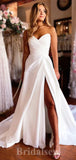 A-line Satin Simple Elegant Garden Beach Vintage Long Wedding Dresses WD326