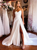 A-line Satin Simple Elegant Garden Beach Vintage Long Wedding Dresses WD326