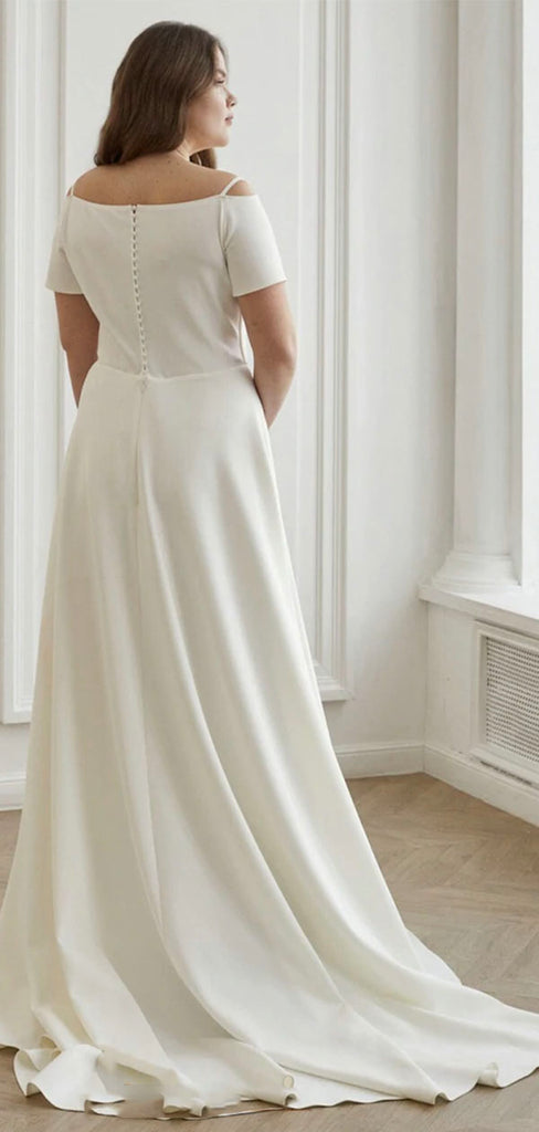A-line Satin Simple Elegant Plus Size Long Wedding Dresses, Bridal Gow bridalsew A-line Satin Simple Elegant Plus Size Long Wedding Dresses, Bridal Gow bridalsew