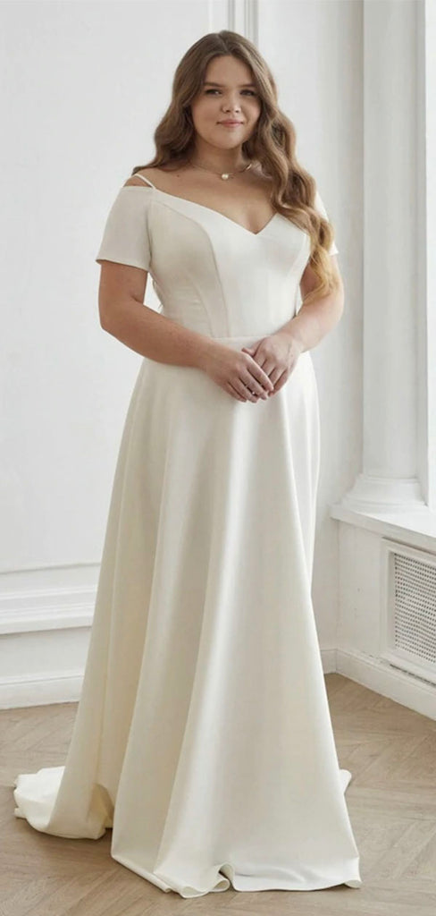 A-line Satin Simple Elegant Plus Size Long Wedding Dresses, Bridal Gow bridalsew A-line Satin Simple Elegant Plus Size Long Wedding Dresses, Bridal Gow bridalsew