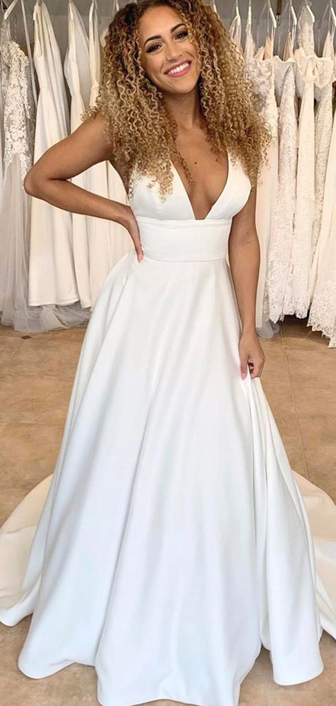 A-line Satin Simple Plus Size Elegant Vintage Beach Long Wedding Dress bridalsew A-line Satin Simple Plus Size Elegant Vintage Beach Long Wedding Dress bridalsew