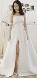 A-line Satin Simple Plus Size Vintage Dream Beach Long Wedding Dresses WD518