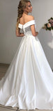 A-line Satin Simple Popular Beach Long Wedding Dresses, Bridal Gown WD084