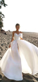 A-line Satin Simple Unique Vintage Garden Beach Long Wedding Dresses WD241