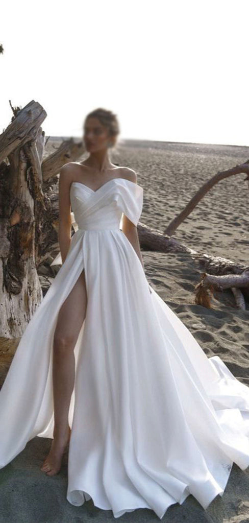 A-line Satin Simple Unique Vintage Garden Beach Long Wedding Dresses WD241