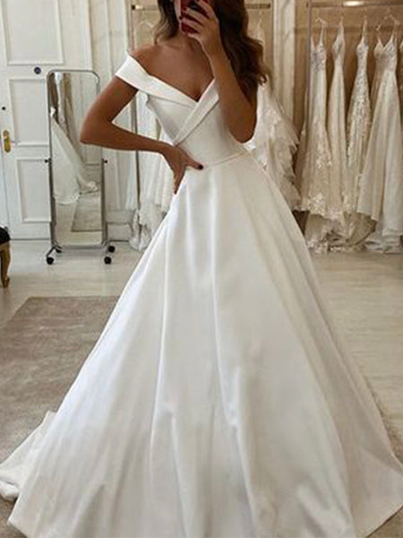 A-line Affordable Satin Simple Vintage Long Wedding Dresses WD039 ...