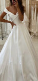 A-line Affordable Satin Simple Vintage Long Wedding Dresses WD039