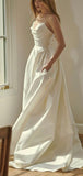 A-line Satin Strapless Popular Modest Beach Wedding Dresses, Bridal Gowns WD103
