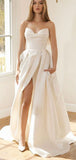 A-line Satin Strapless Popular Modest Beach Wedding Dresses, Bridal Gowns WD103