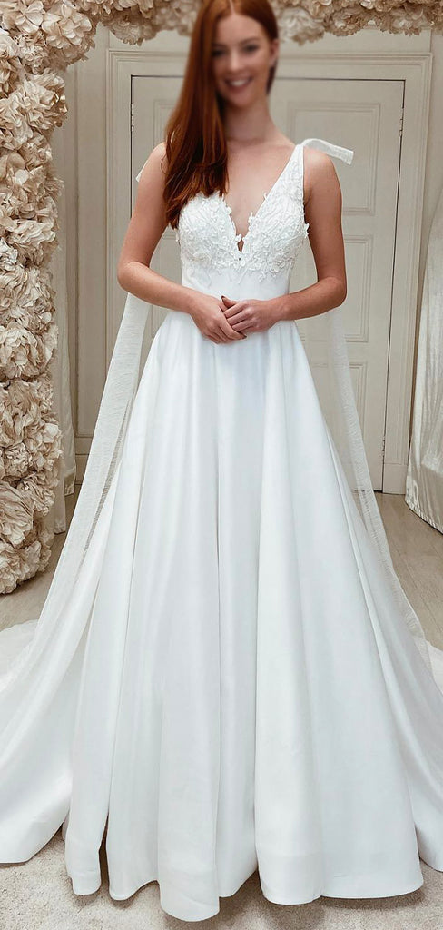 A-line Satin Unique Design Sleeveless Vintage Elegant Beach Long Wedding Dresses WD259