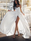 A-line Satin Vintage Simple Beach Long Wedding Dresses WD068