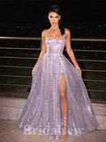 A-line Sequin Spaghetti Straps Unique Modest Elegant Sparkly Long Women Evening Prom Dresses PD809