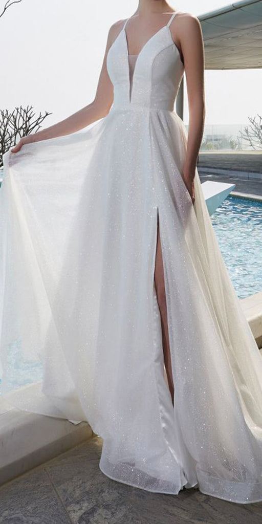 A-line Sequin Stunning Garden Vintage Elegant Beach Long Wedding Dresses WD261