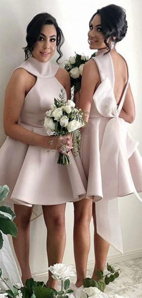 A-line Short High Neck Unique Bridesmaid Dresses BD012