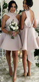 A-line Short High Neck Unique Bridesmaid Dresses BD012