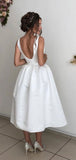 A-line Short Unique Beach Satin Sleeveless Custom Wedding Dresses WD102
