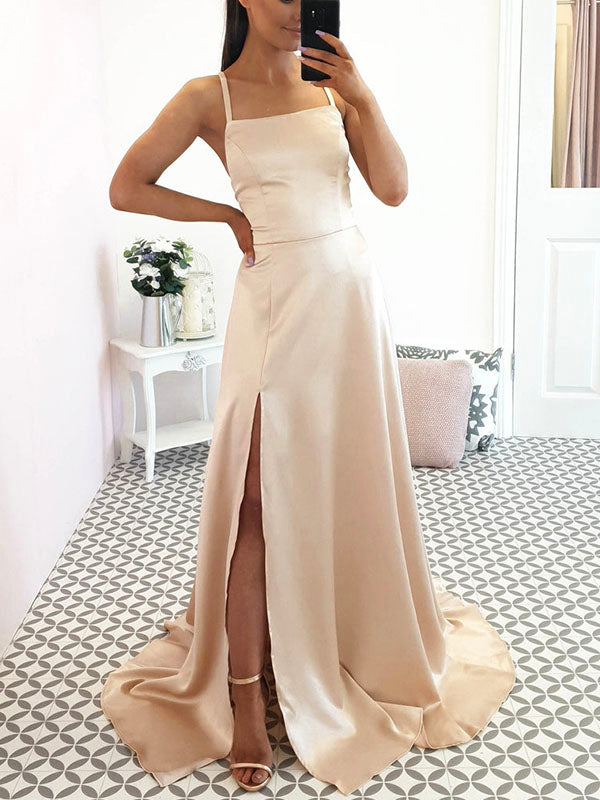 A-line Simple Light Champagne Stylish Elegant Modest Evening Long Prom bridalsew A-line Simple Light Champagne Stylish Elegant Modest Evening Long Prom bridalsew