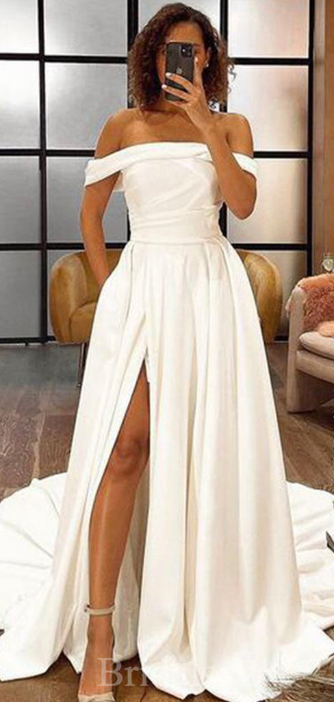 A-line Simple Off the Shoulder Garden Beach Vintage Long Wedding Dresses WD306