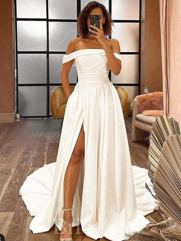 A-line Simple Off the Shoulder Garden Beach Vintage Long Wedding Dress bridalsew A-line Simple Off the Shoulder Garden Beach Vintage Long Wedding Dress bridalsew