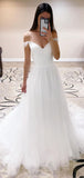 A-line Simple Off the Shoulder Plus Size Beach Long Wedding Dresses WD135