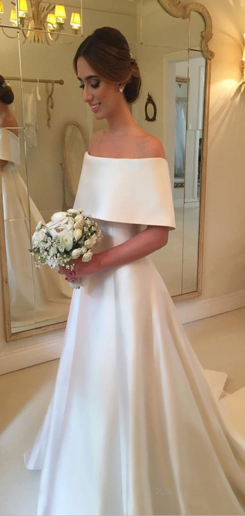 A-line Simple Off the Shoulder Satin Vintage Wedding Dresses WD060 ...