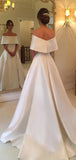 A-line Simple Off the Shoulder Satin Vintage Wedding Dresses WD060