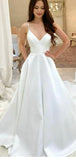 A-line Simple Satin Beach Vintage Long Wedding Dresses WD073