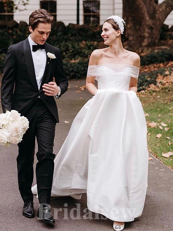 A-line Simple Satin Dream Fairy Lace Beach Vintage Long Wedding Dresses WD358