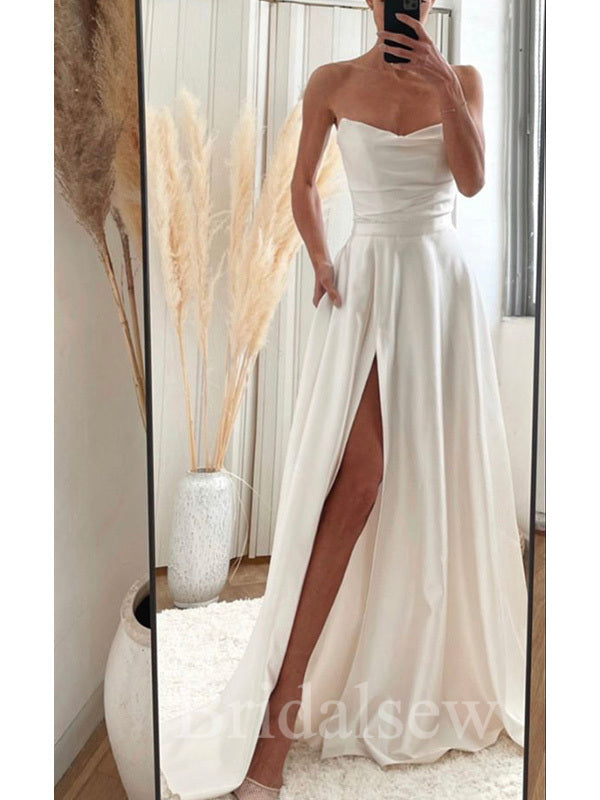 A-line Simple Satin Elegant Classic Romantic Garden Beach Vintage Long bridalsew A-line Simple Satin Elegant Classic Romantic Garden Beach Vintage Long bridalsew