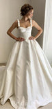 A-line Simple Satin Princess Garden Beach Vintage Long Wedding Dresses, Bridal Gown WD439
