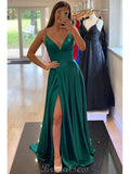 A-line Simple Satin Spaghetti Straps Black Girls Slay Evening Long Prom Dresses PD499