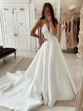 A-line Simple Satin Unique Princess Wedding Dresses WD017